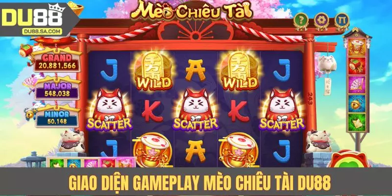 Giao diện gameplay Mèo Chiêu Tài DU88